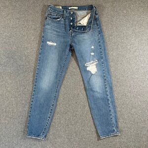Levi's Jeans Women 25 Wedgie Straight Blue Distressed Blowout Knee EXCELLENT
